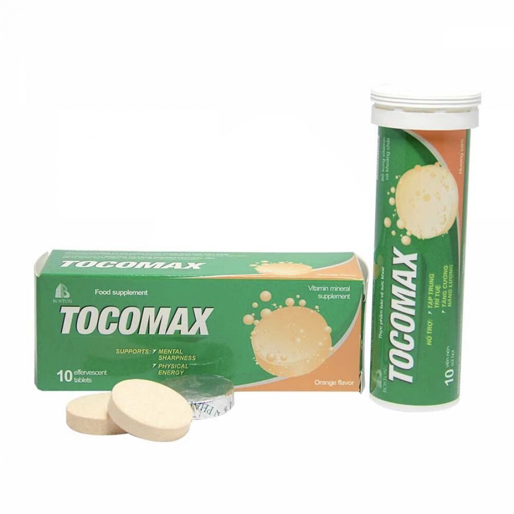 Sủi C tocomax dạng typ có 10 viên, vị cam ngon dễ uống , dùng hàng ngày cho người lớn và trẻ em trên 12 tuổi để tăng sức đề kháng và nâng cao thể lực.