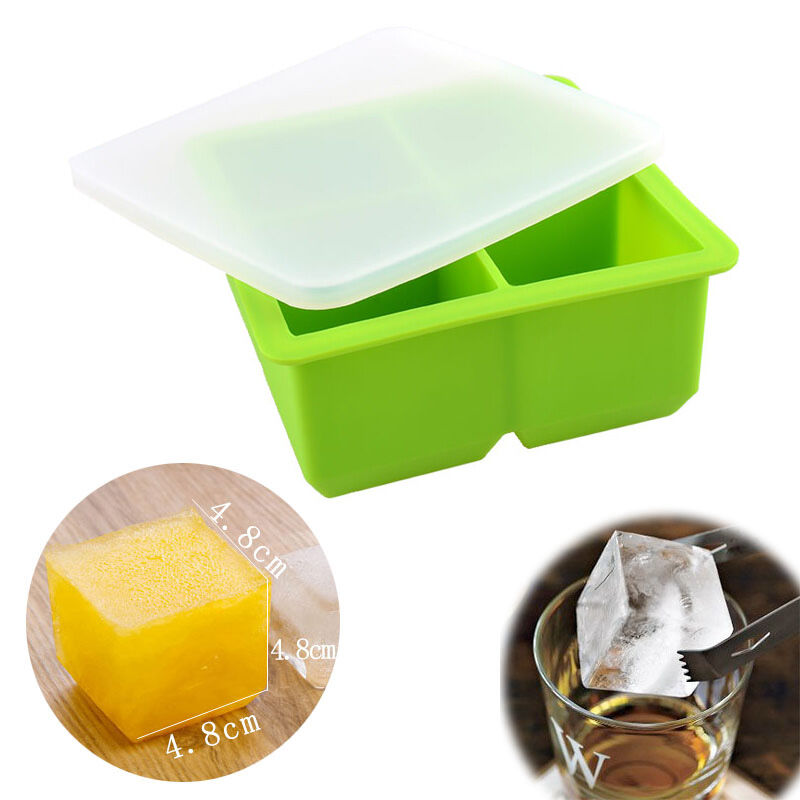 Khuôn đá viên lớn hình vuông đá viên đông lạnh có nắp đậy khay làm đá viên silicon 4 ngay