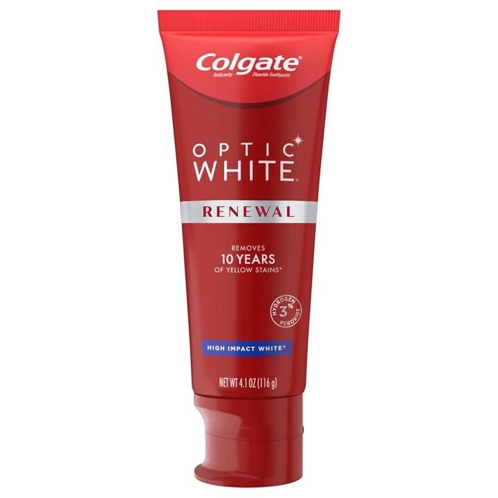 Kem đánh răng Colgate Optic white Renewal siêu trắng sáng, loại bỏ mảng ố vàng.