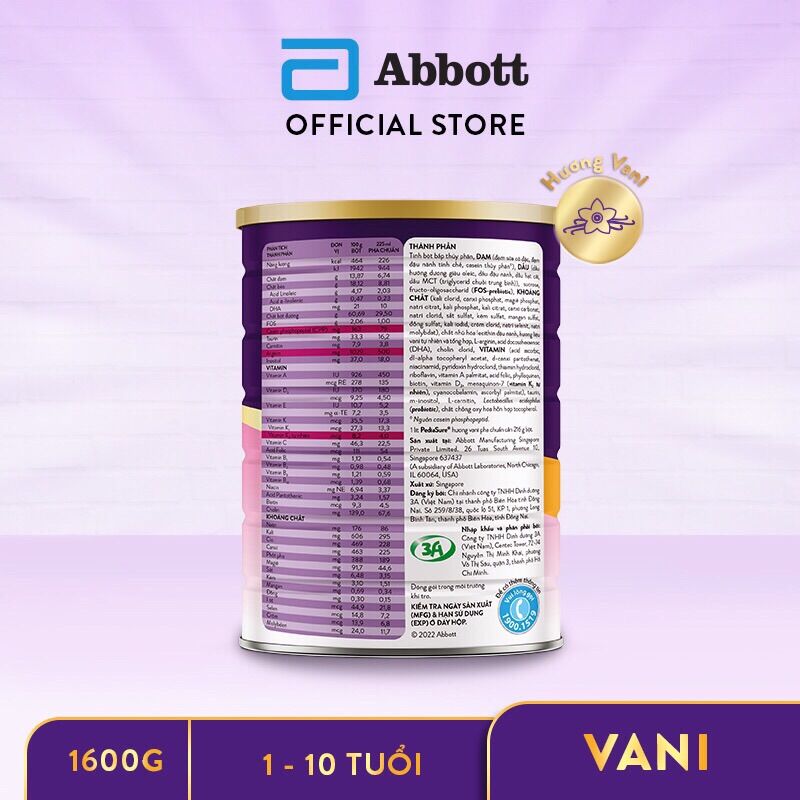 Sữa Bột Pediasure Vani Ít Ngọt 1,6kg