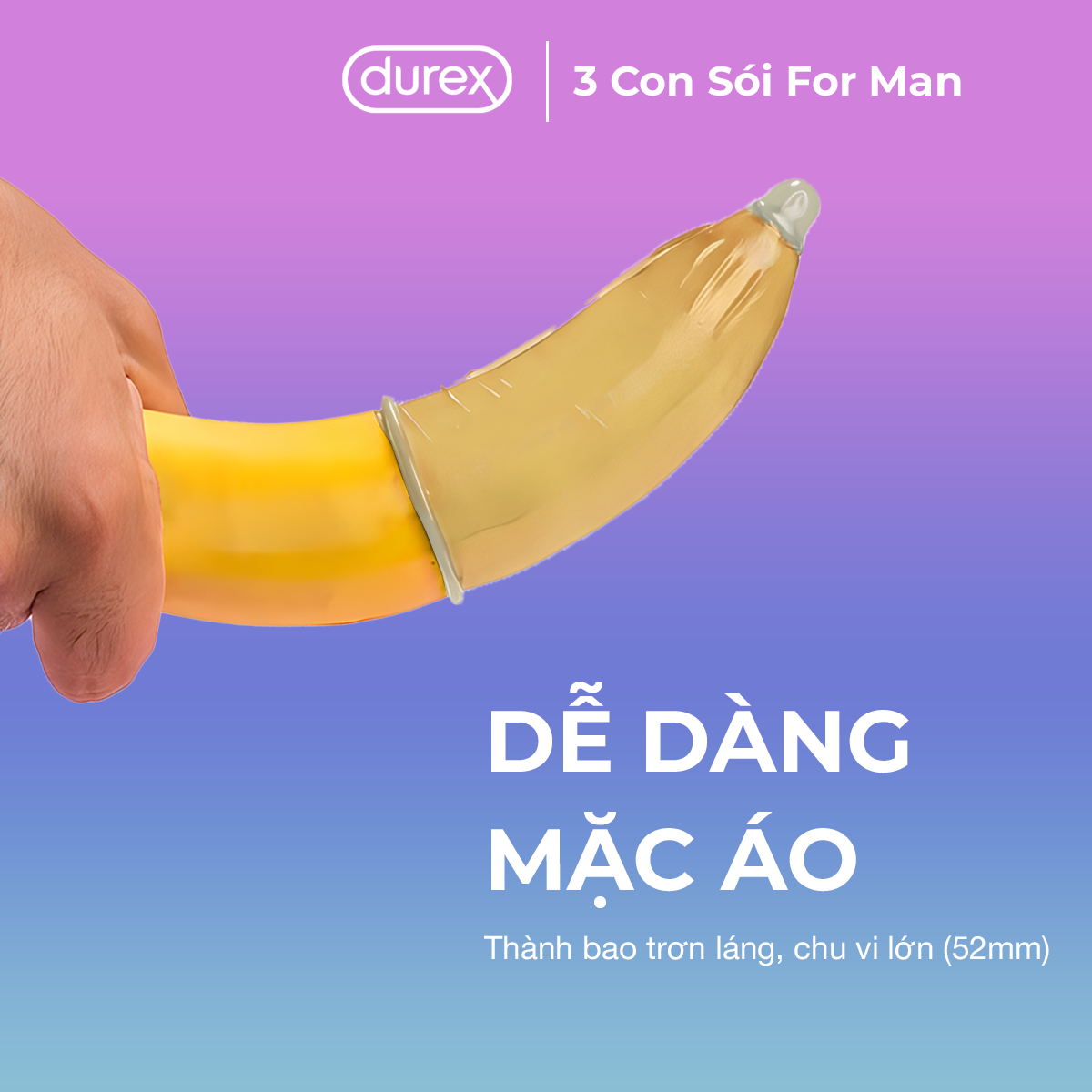 [CHE TÊN] Bao Cao Su Durex Invisible Siêu Mỏng 0.01mm Size 52mm Invisible Extra Thin Extra Sensitive - Ba Con Sói For Man
