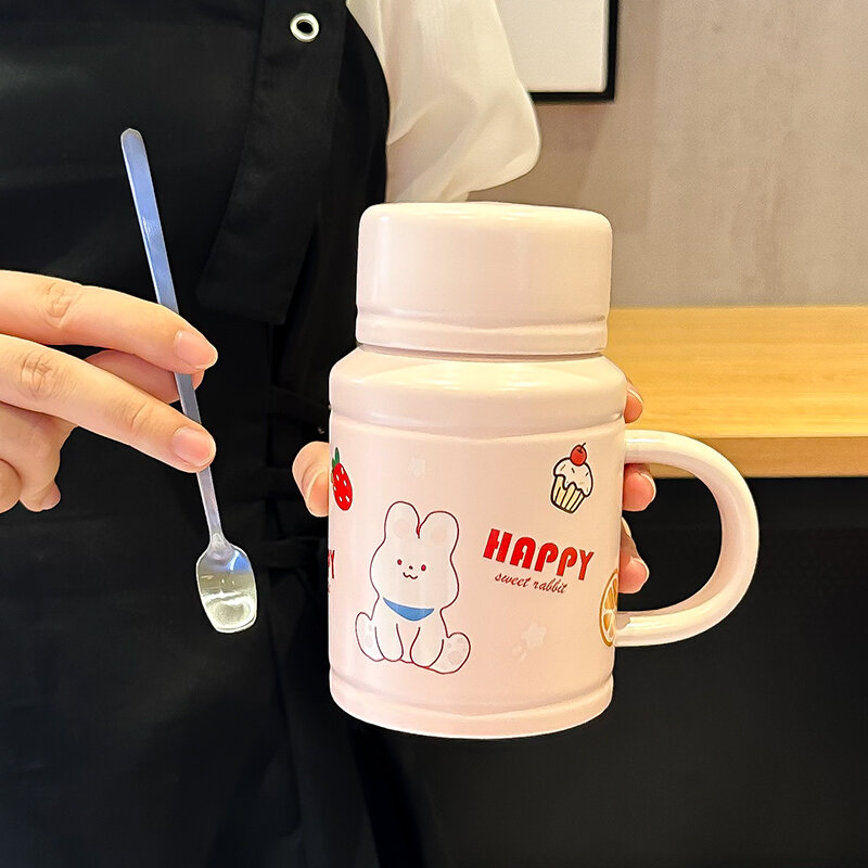 Cốc mug cốc uống nước nữ sinh cốc gốm sứ dung tích lớn có nắp thìa gấu trúc đáng yêu giá trị vẻ đẹp cao quý thiểu số cảm giác cao cấp