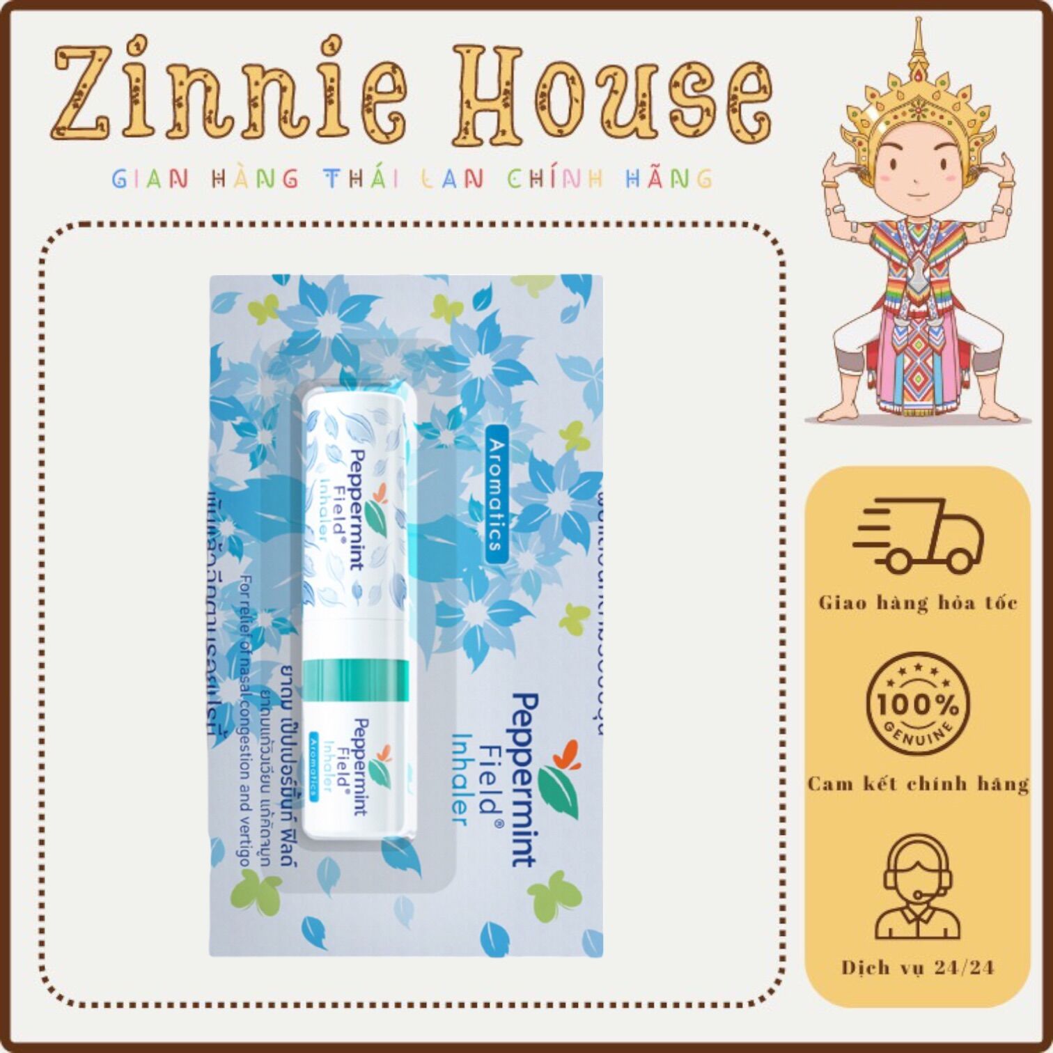 Ống hít thông mũi 2 đầu peppermint field inhaler thái lan