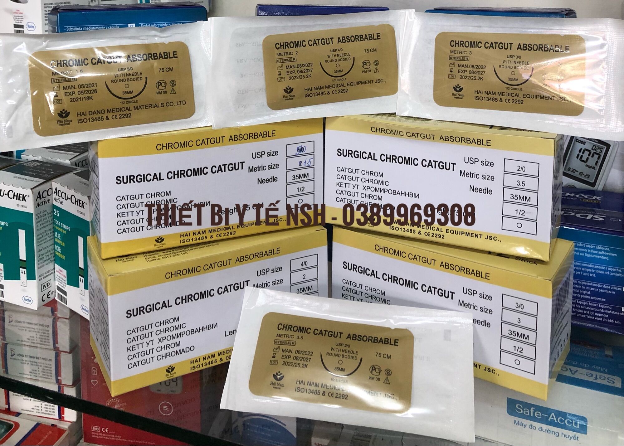 ❤️ chỉ khâu y tế chromic catgut hải nam ,chỉ phẫu thuật, chỉ khâu y tế tự tiêu tự tan chromic catgut số 2/0 3/0 4/0 5/0 hải nam