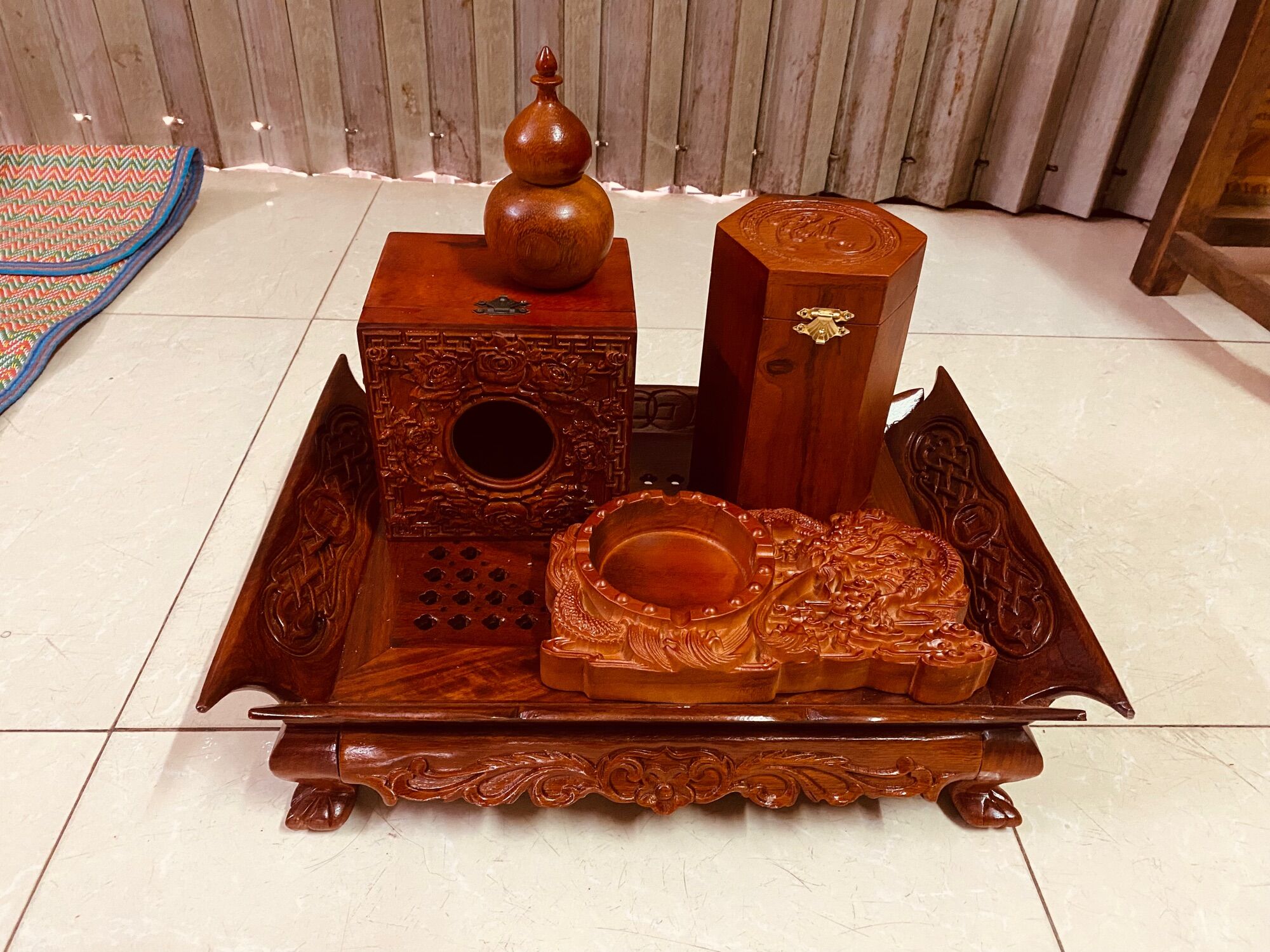 Combo khay trà 5 món gỗ hương đá