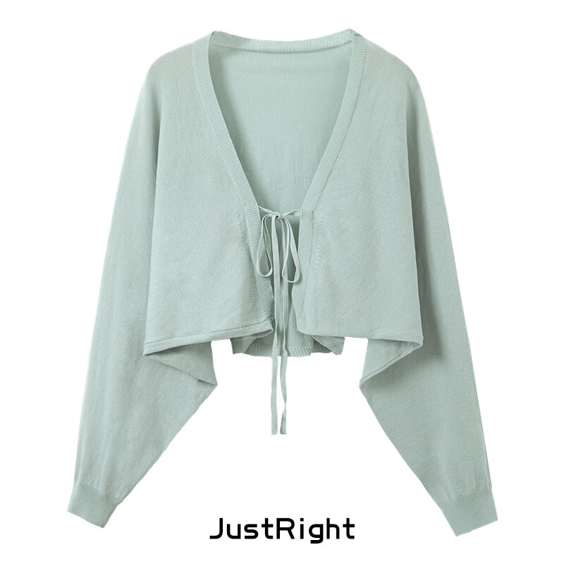 Áo Len Cardigan Dệt Kim Mùa Hè Cho Nữ Tay Dài Ngắn Có Dây Buộc Áo Khoác Ngoài Thời Trang Thường Ngày Màu Trơn Phong Cách Hàn Quốc