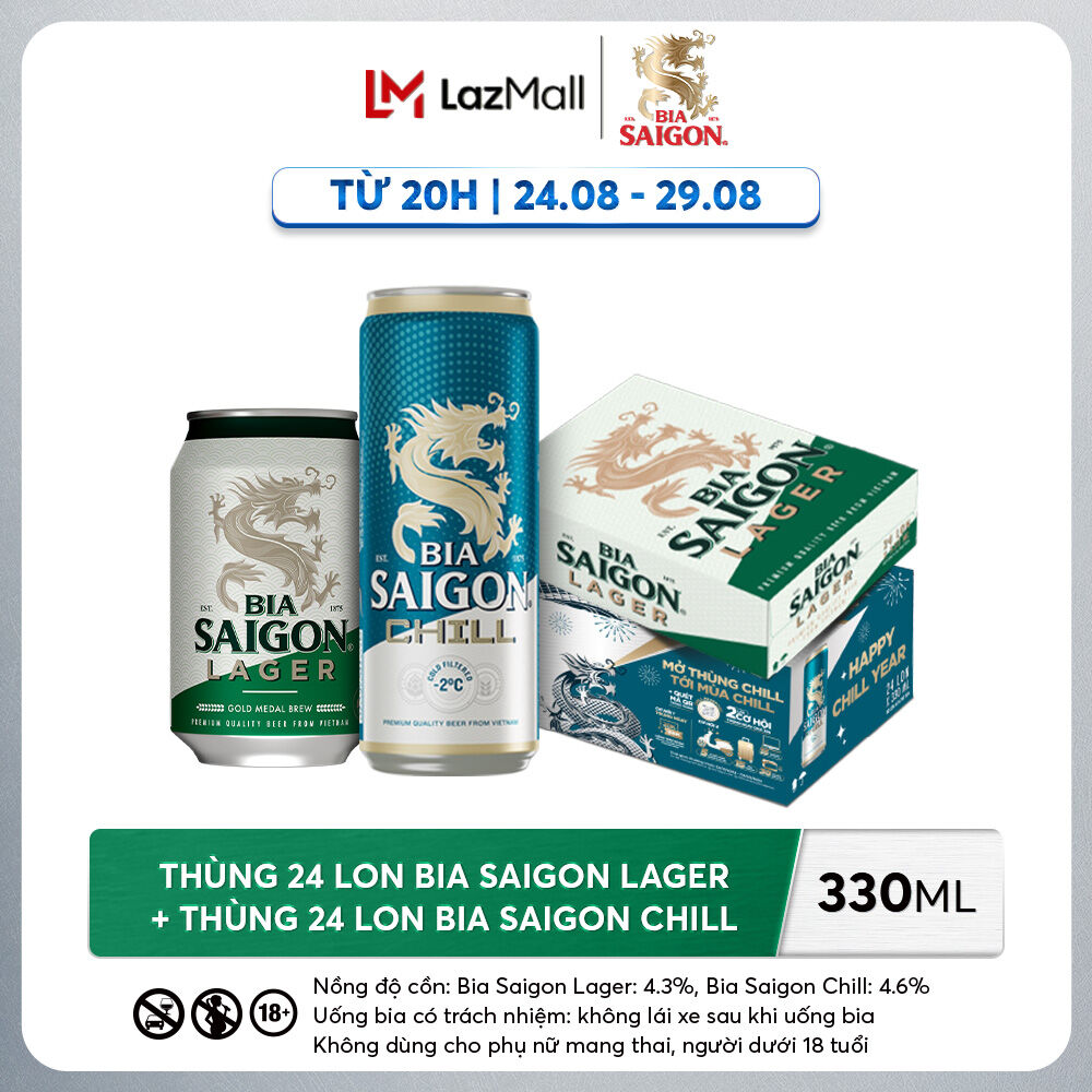 Combo 1 thùng 24 lon bia saigon lager - 330ml/lon + 1 thùng bia saigon chill 330ml x 24 lon