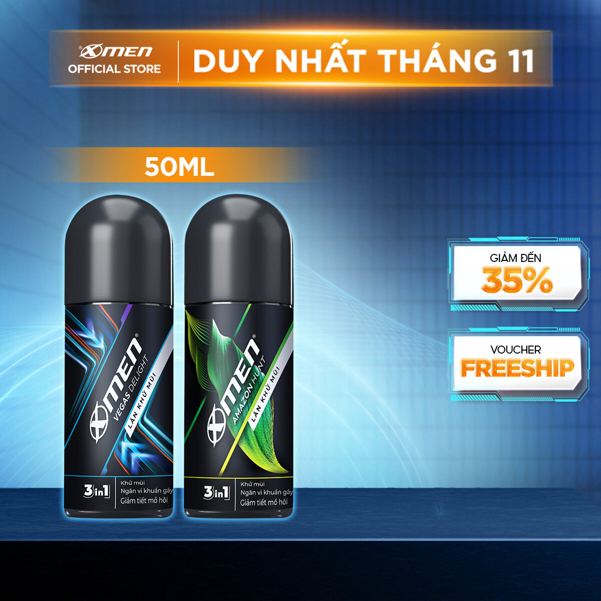 [MỚI] Lăn Khử Mùi XMen Amazon Hunt/ Vegas Delight 50ml - Công nghệ mùi hương mới