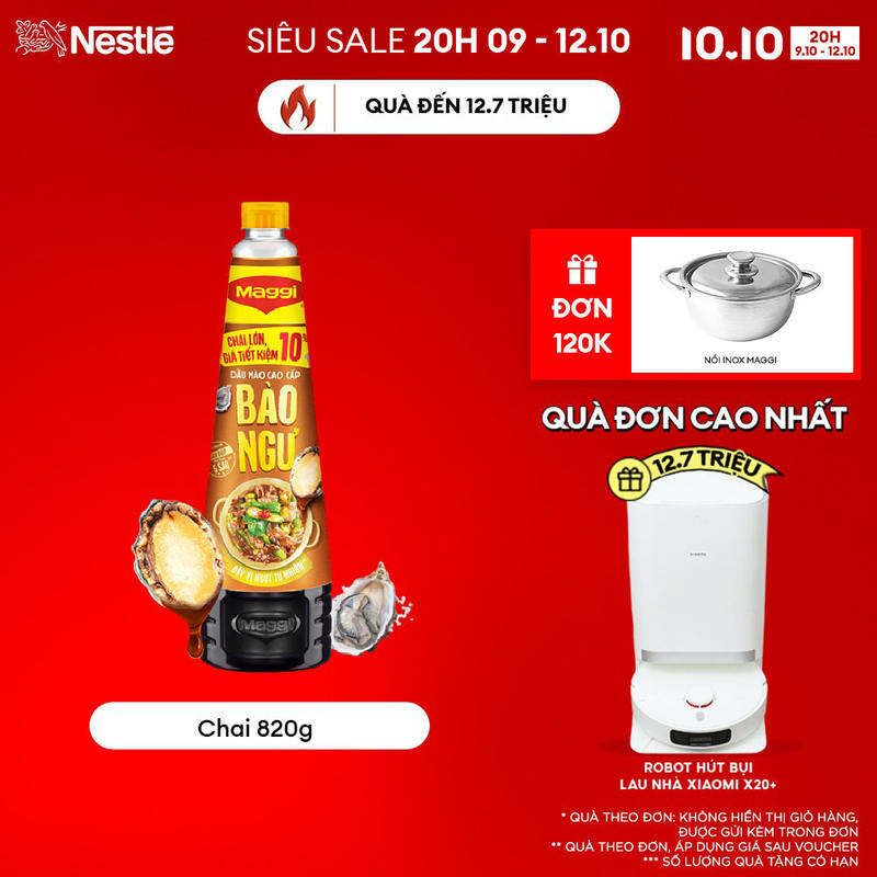 Dầu Hào Cao Cấp Nestlé MAGGI Bào Ngư chai 820g giá tiết kiệm 10% 1 bước xào óng ánh chuẩn nhà hàng