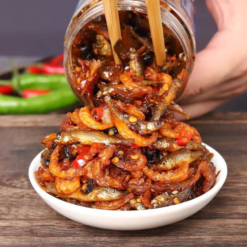 Món muối ruốc cá tép 280gr ăn liền 御澜集小鱼虾小虾米酱开味下饭菜湖南特产香辣小鱼仔鱼干即食瓶装