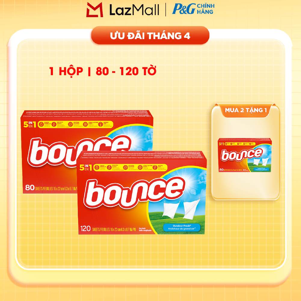 Giấy Làm Mềm Vải BOUNCE Nhập Khẩu Mỹ Thơm Quần Áo Hương Outdoor Fresh Hộp 120 Tờ/ 80 Tờ