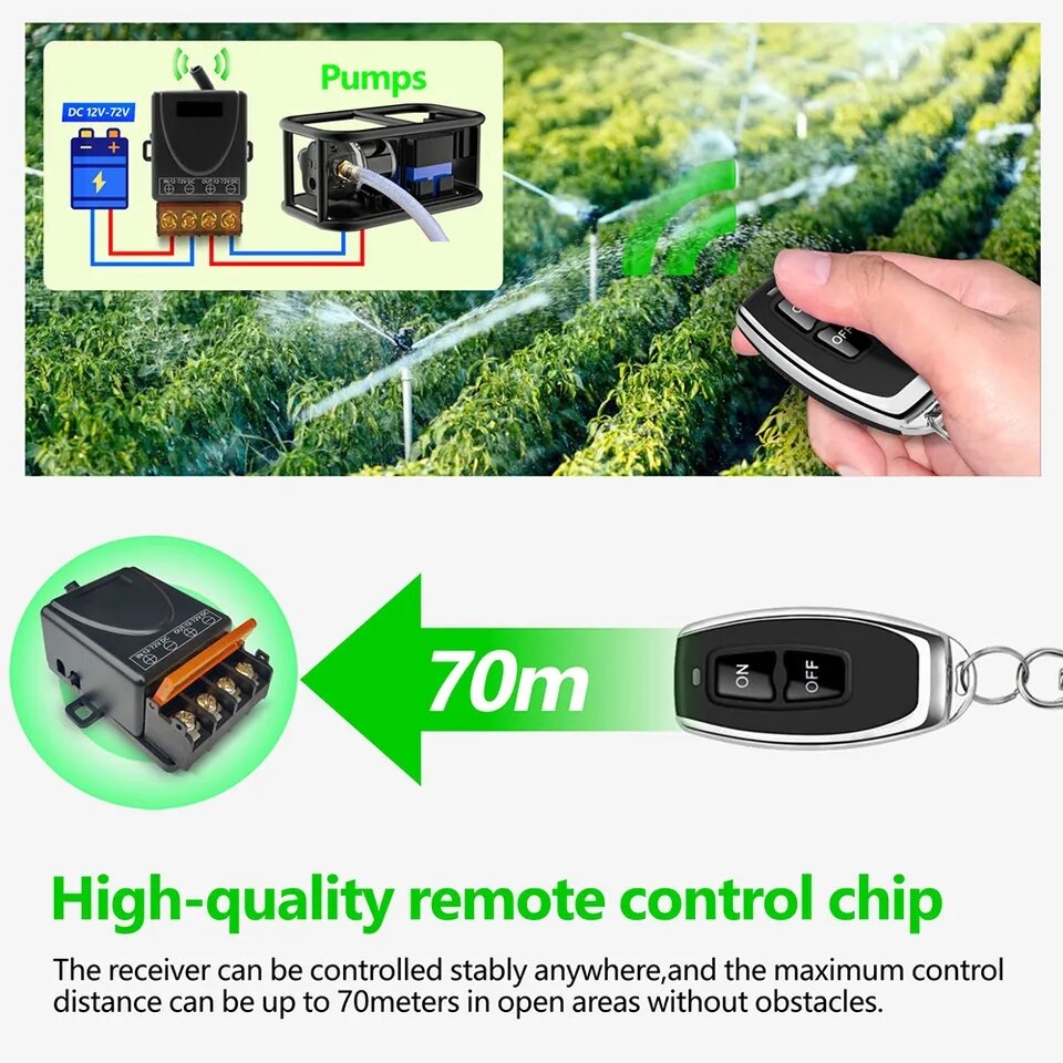 Công tắc điều khiển không dây từ xa (DC 12V 24V 48V 72V) cho máy bơm nước