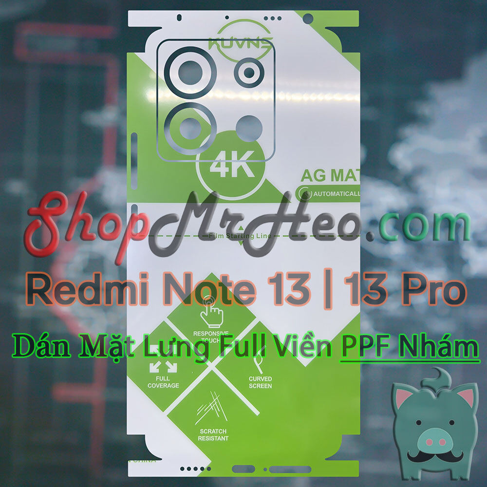 Dán Dẻo PPF Full Sau Lưng Viền Redmi Note 13 Pro 5G (Trong Và Nhám) - PPF 4 Lớp Dễ Dán
