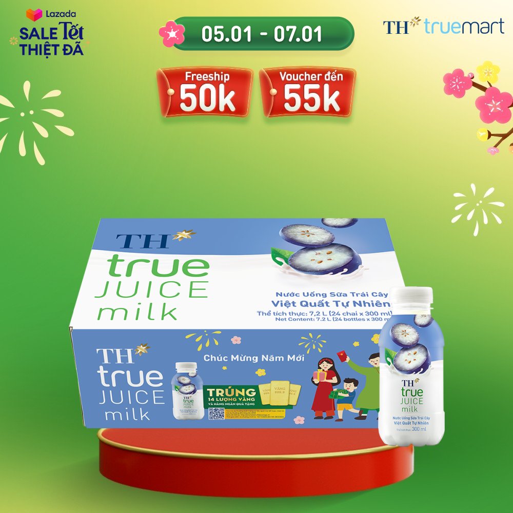 Thùng 24 chai nước uống sữa trái cây việt quất tự nhiên TH True Juice Milk