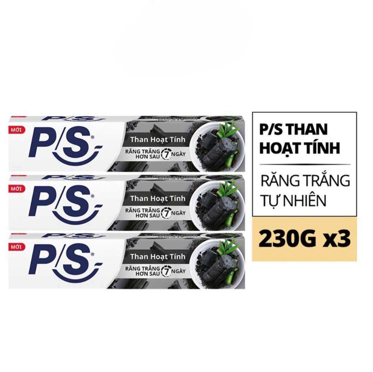 Bộ 3 Kem Đánh Răng P/S Than Hoạt Tính Răng Trắng Hơn Sau 7 Ngày 230/hộp