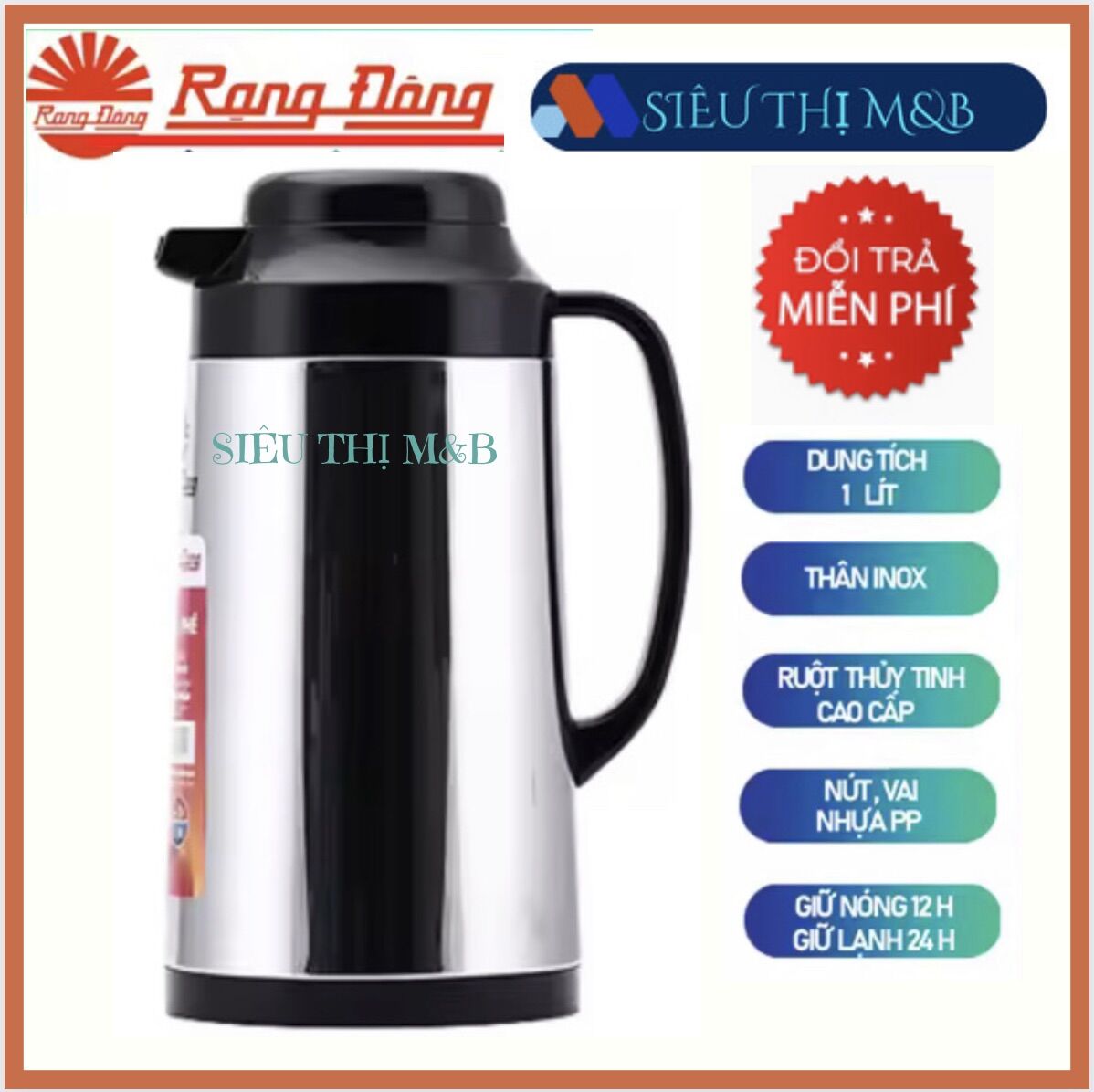 Bình thuỷ giữ nhiệt inox rạng đông model:rd1040 st2bình pha trà giữ nhiệt-thân inox -bảo hành:12tháng-đổi mới 7ngày-phích đựng nước nóng-ấm giữ nhiệt