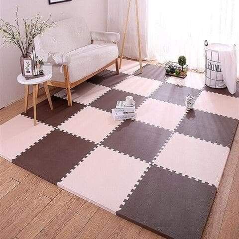 thảm xốp màu nâu và kem 60×60×1cm