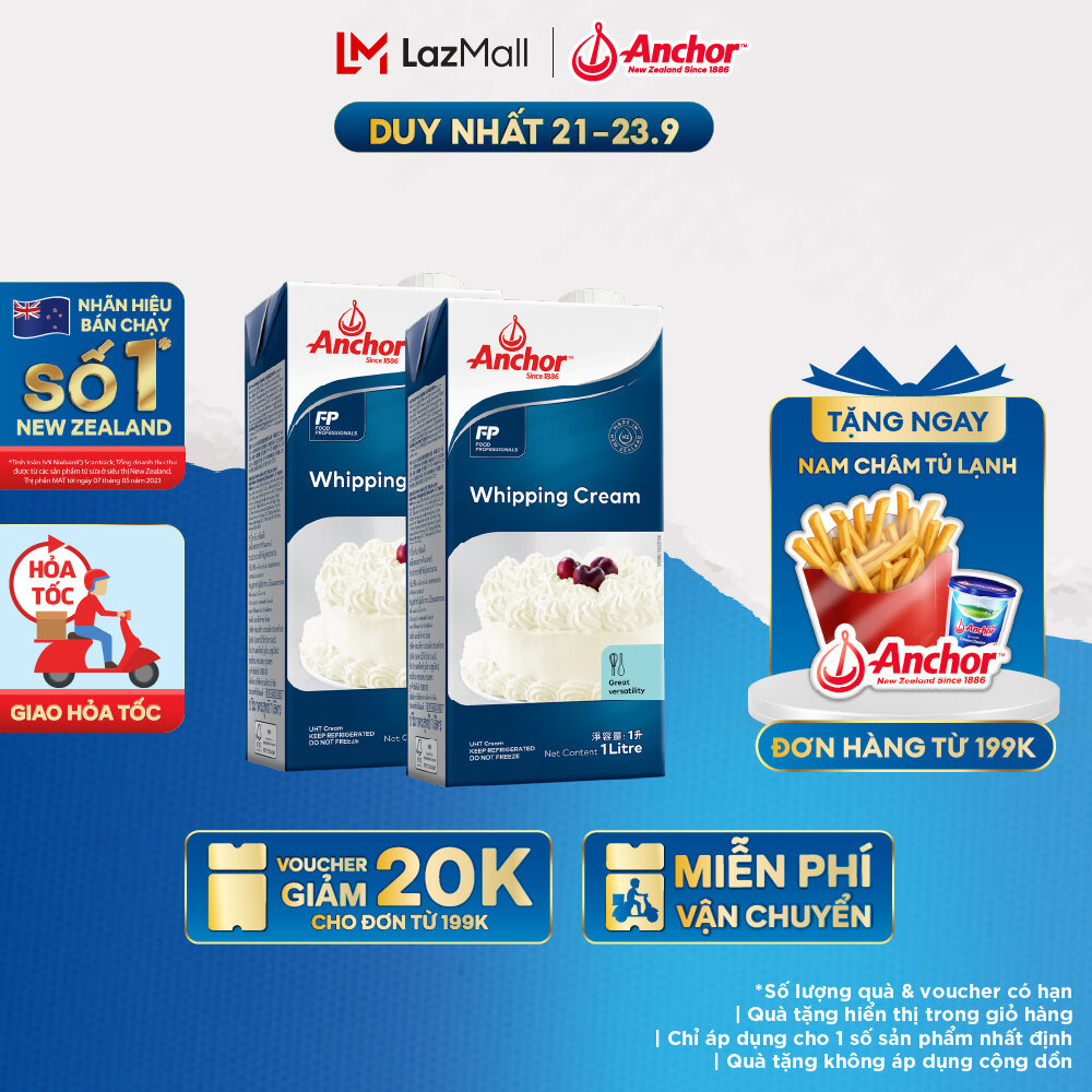 [GIAO HÀNG HỎA TỐC - HCM] Combo 2 Kem Sữa Tươi Tiệt Trùng Anchor Whipping Cream Hộp 1 Lít