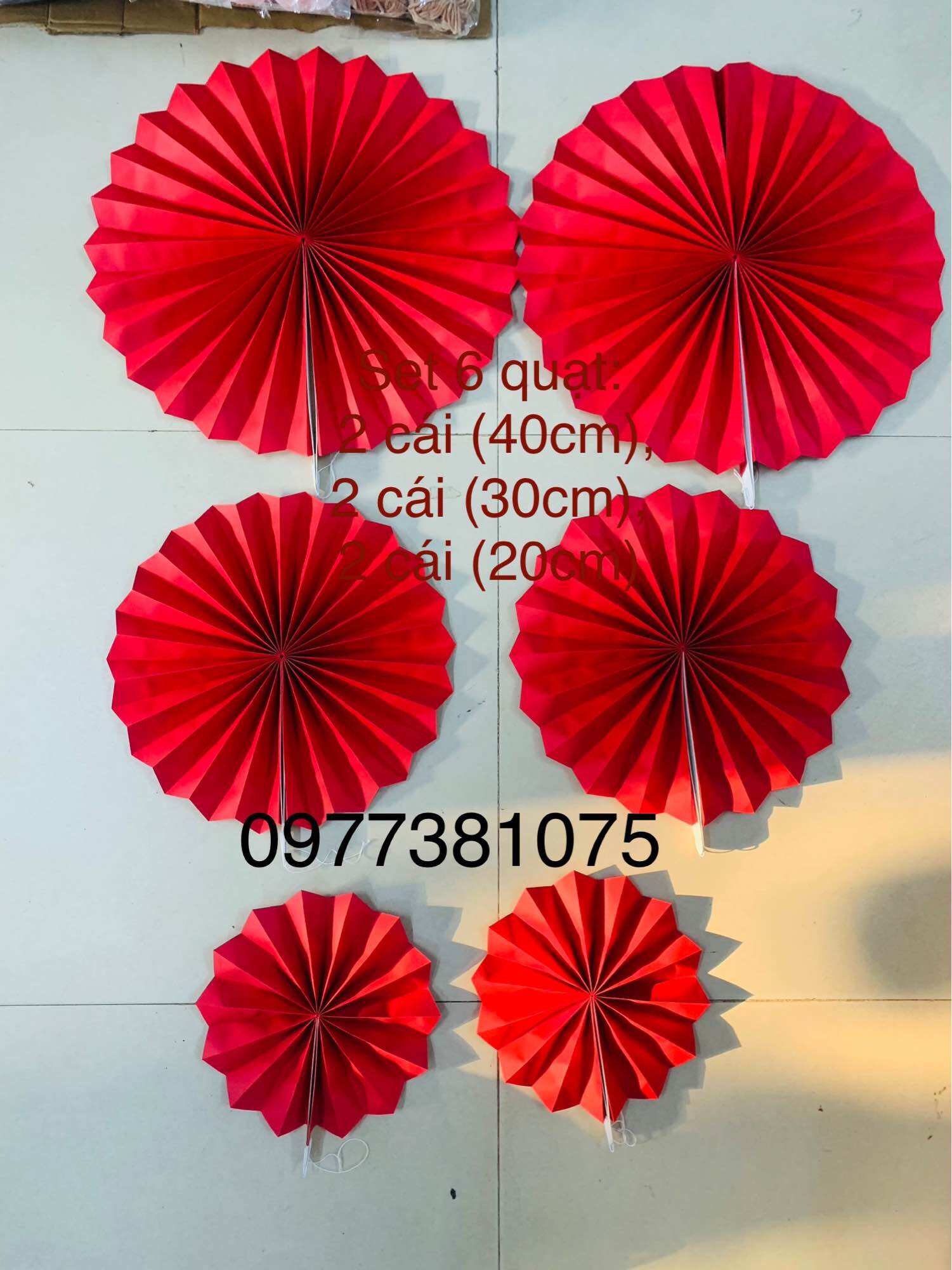 Set 6 quạt đỏ trang trí Tết, cưới hỏi