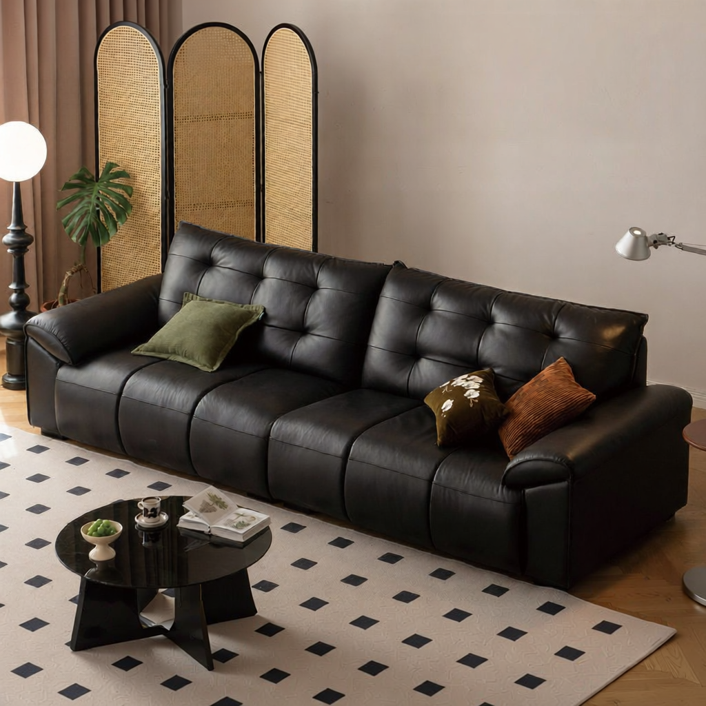 WEISHA | Leather Sofa For Living Room First Layer Cowhide Black Three Seater Giá 32,477,000 Đồng*Miễn phí vận chuyển
