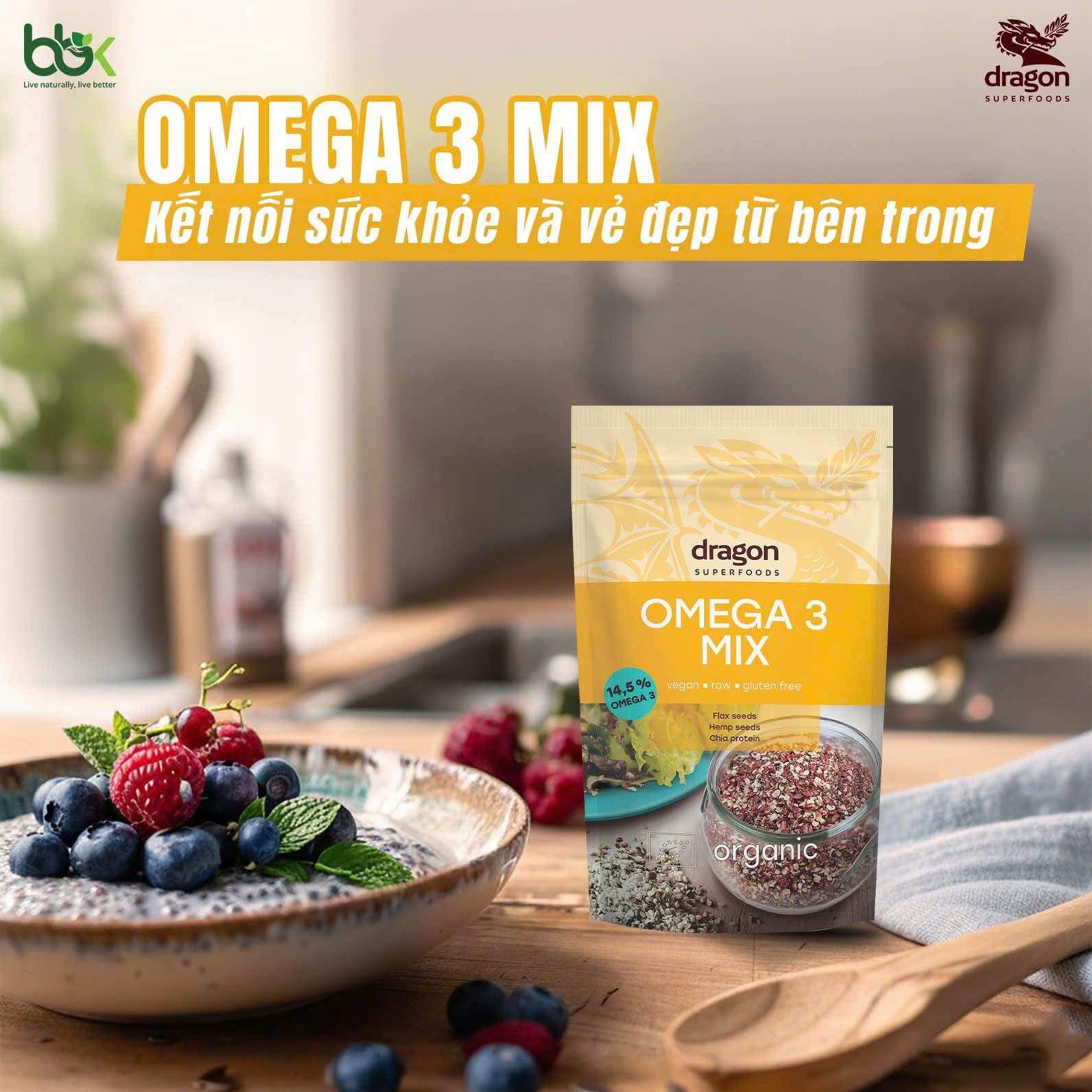 Hỗn hợp hạt mix Omega 3 hữu cơ Dragon Superfoods Organic Omega 3 Mix 200g