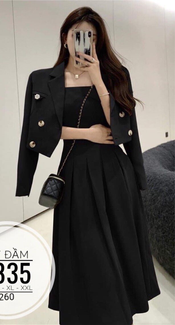 60-90kg bigsize set đầm áo vest phong cách trang trọng d835