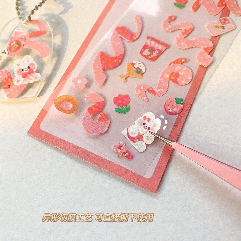 Tấm sticker thỏ ruy băng lấp lánh trang trí toploader