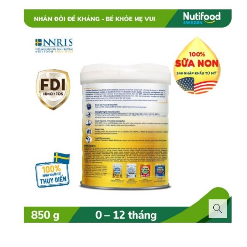 (DATE MỚI) Sữa BỘT NUTI growplus vàng 0+ 850g