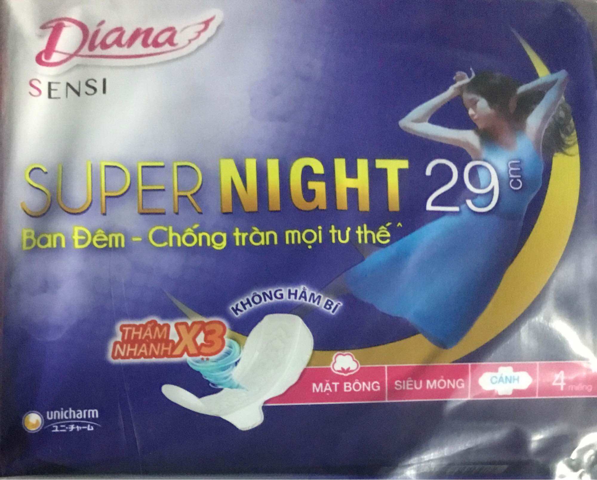 Combo 3 gói băng vệ sinh diana sensi ban đêm 29cm - diana sensi super night 29cm mỗi gói 4 miếng)- hsd luôn mới