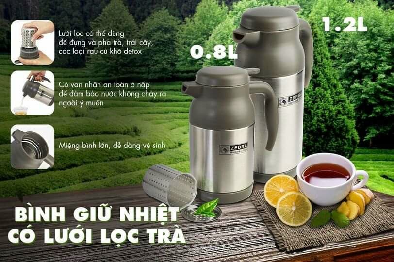 [HCM]Bình giữ nhiệt Zebra có lọc trà 1200ml - 112411