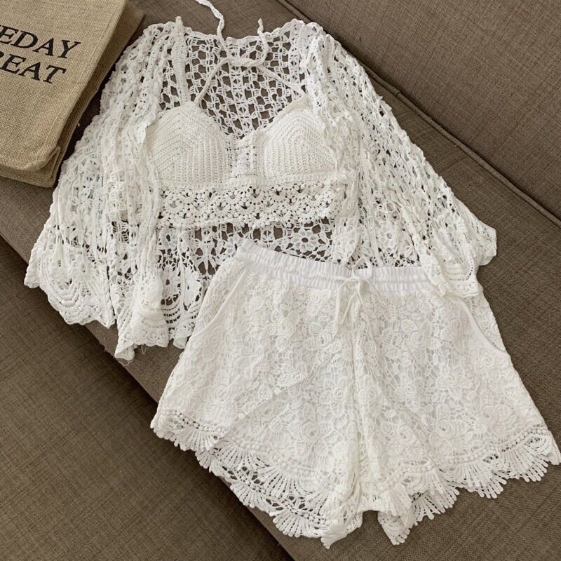 04-set ren bikini đi biển-bộ bơi nữ 3 chi tiết có bán rời