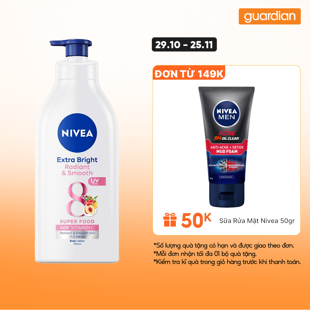 Sữa Dưỡng Thể Nivea Hỗ Trợ Dưỡng Trắng Mịn Extra White Radiant & Smooth 550ml