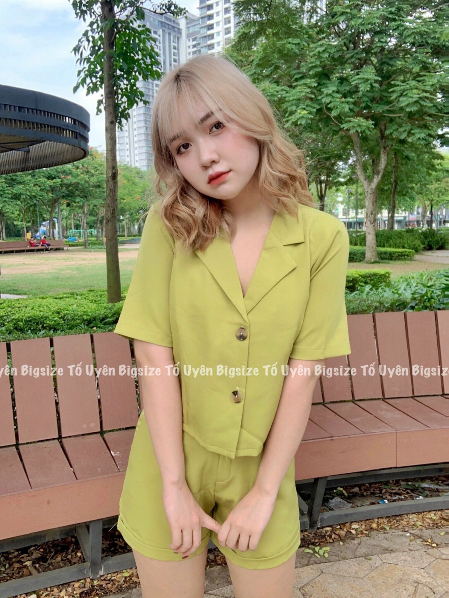 Set bộ vest cộc tay 2 màu đen - xanh cốm