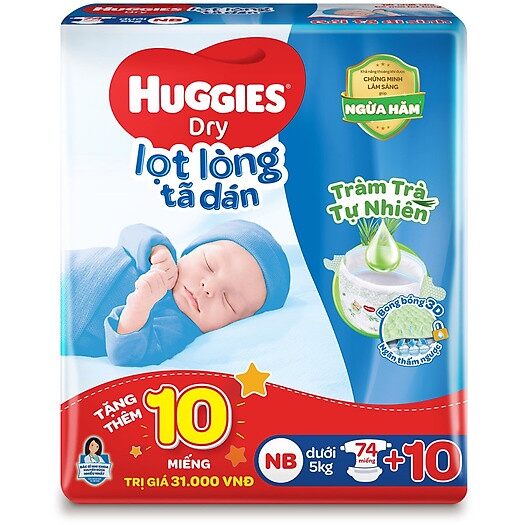 Tã dán huggies sơ sinh nb74 tặng 10 miếng