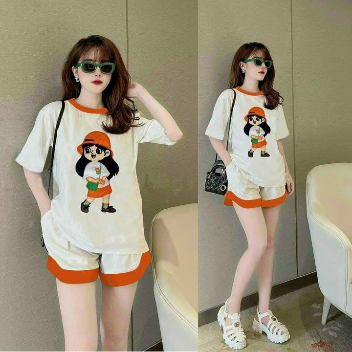 SÉT BỘ COTTON THÊU BÚP BÊ CAM Q.CHAU
