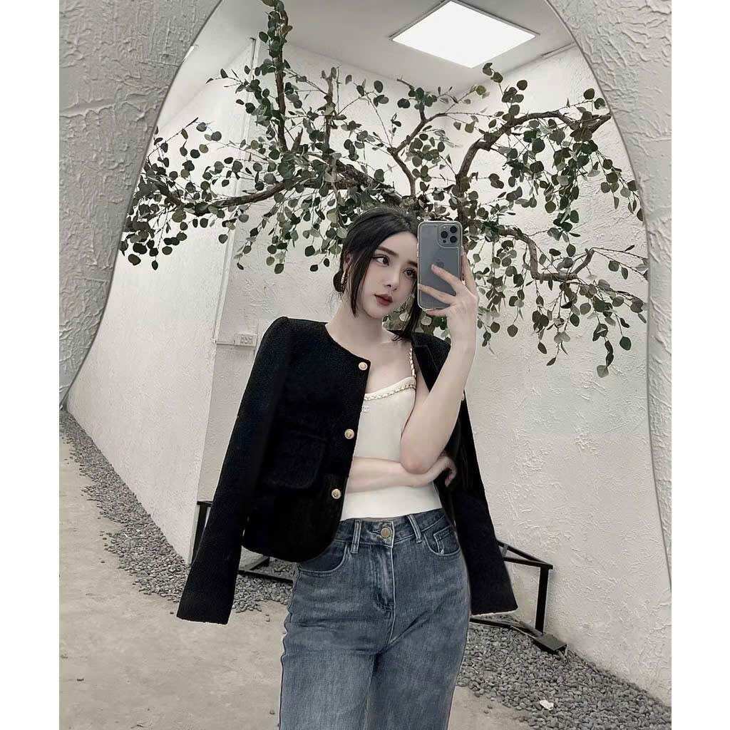 Long-Sleeve Round-Necklace Jacket with Stylish Buttons, Korean-Style Round-Necklace Blazer