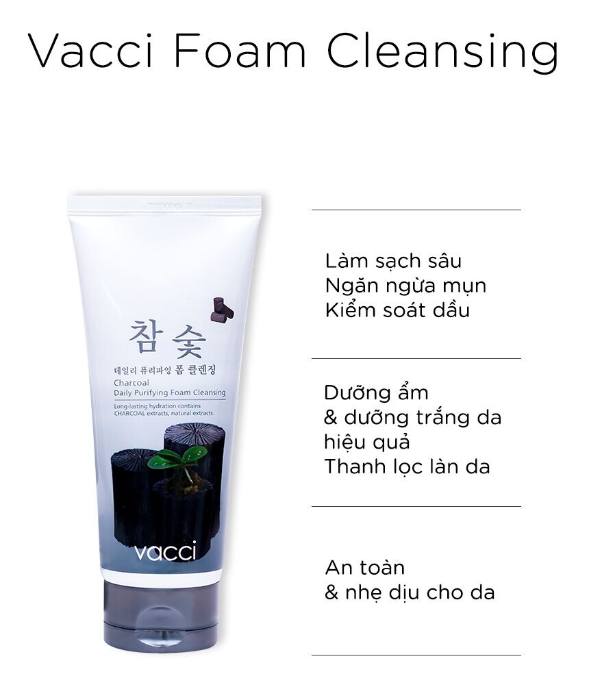 VACCI - SỮA RỬA MẶT THAN TRE (DA MỤN, DA HỖN HỢP)