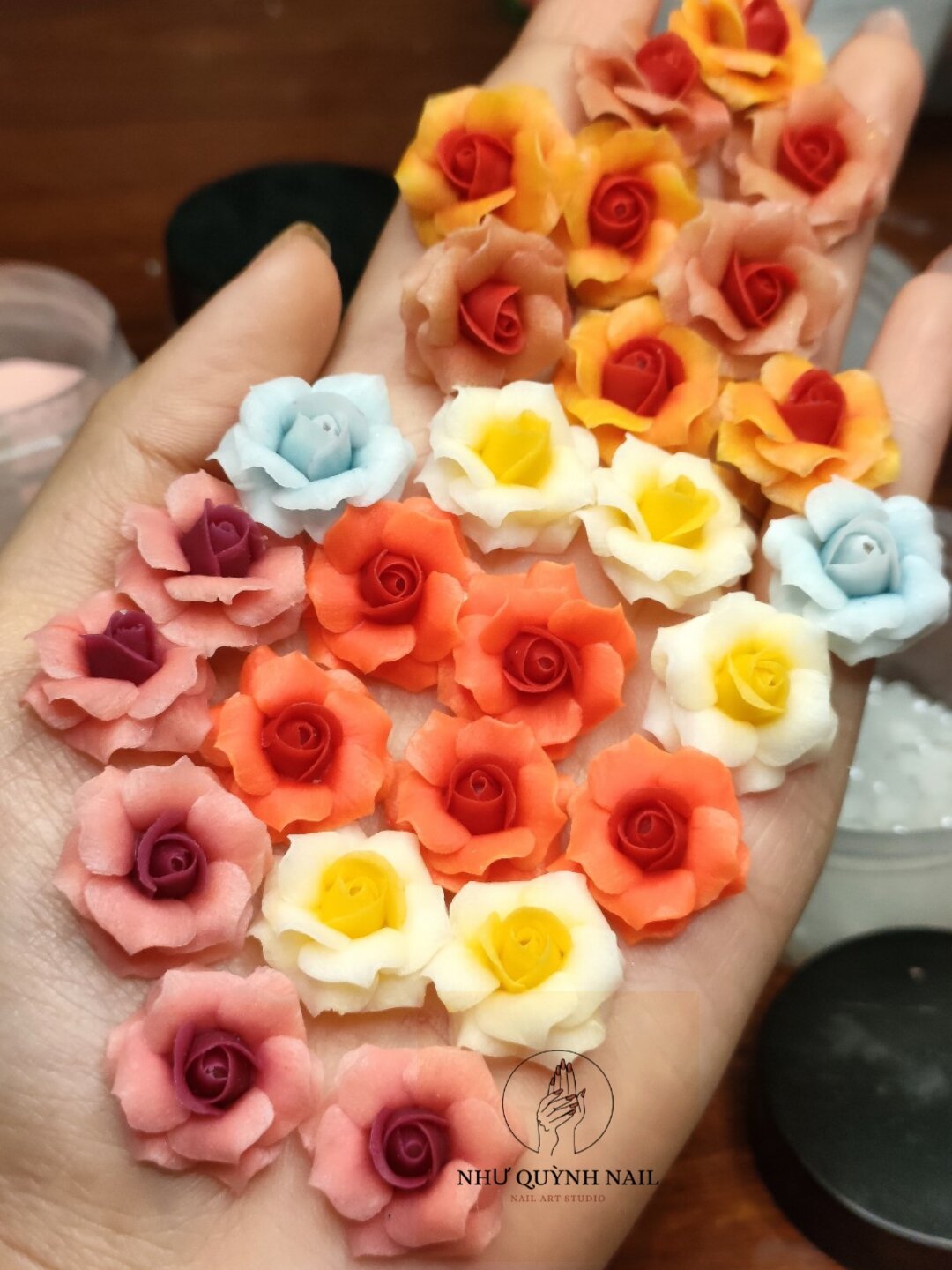 Hoa bột nail 1 set 10 Hoa Hồng