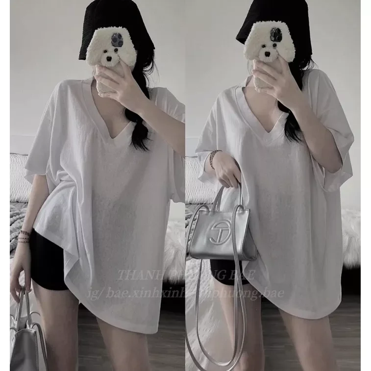 ÁO THUN TRƠN CỔ TIM FROM RỘNG ĐEN TRẮNG