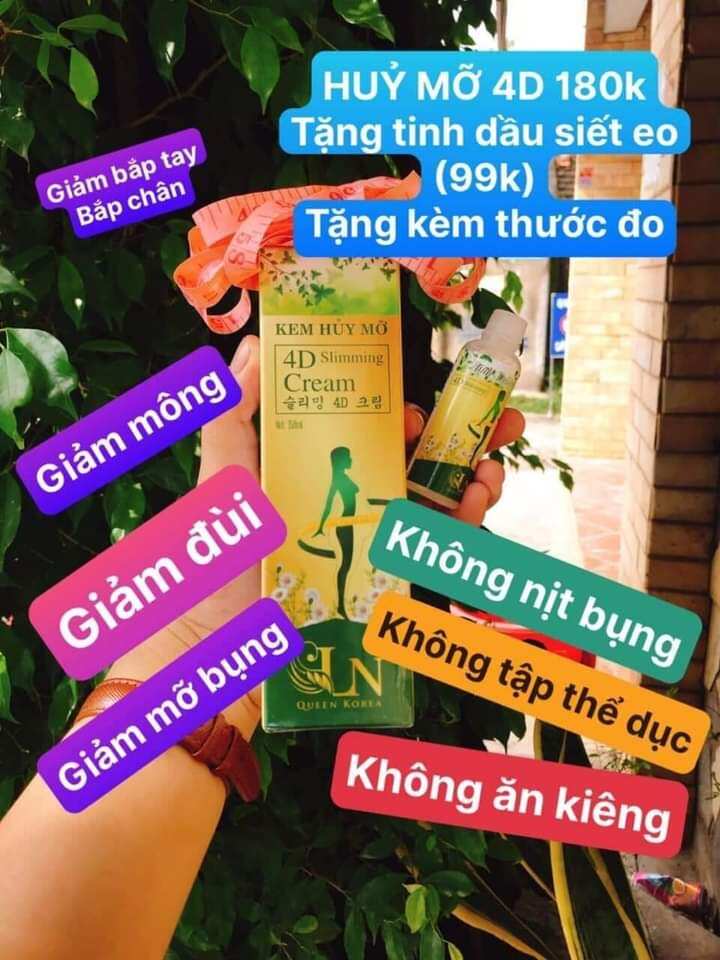 Combo 5 kem hủy mỡ 4D tặng kèm 5 tinh dầu siết eo và 5 thước dây