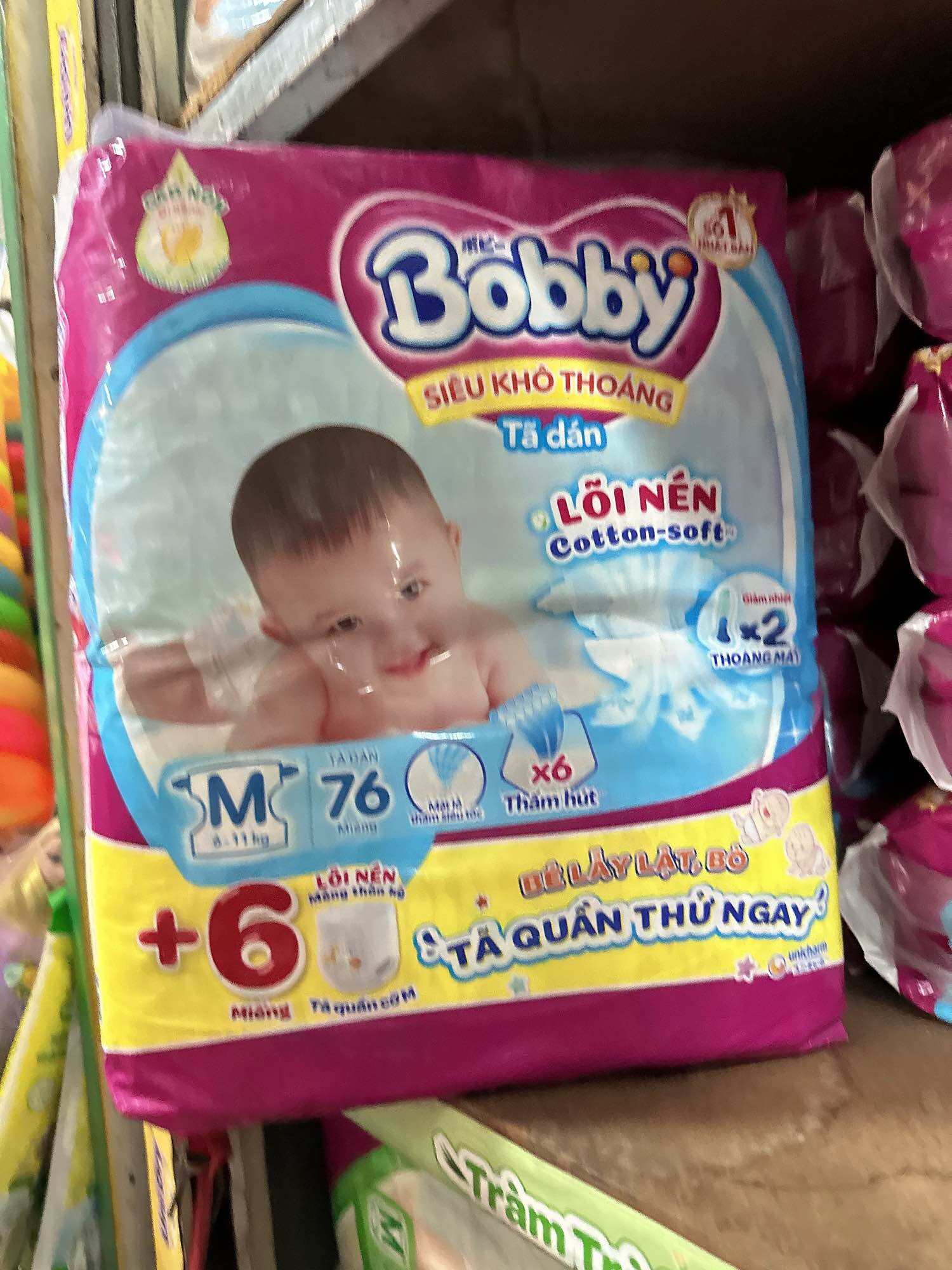 TÃ DÁN BOBBY SIÊU THOÁNG SIZE M 76 MIẾNG (6- 10kg)