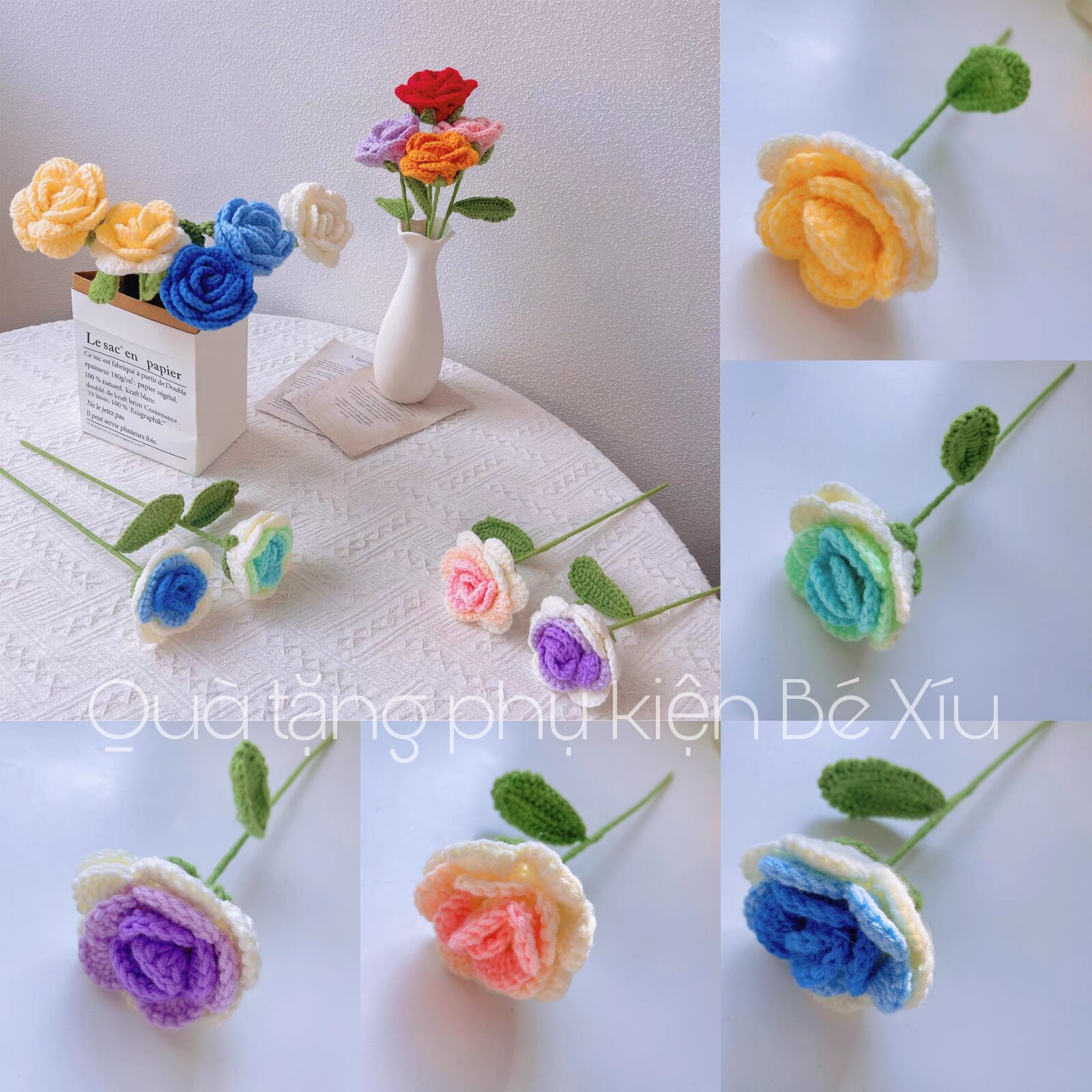 Cành hoa hồng bằng len mini nhiều màu cực xinh 🌹