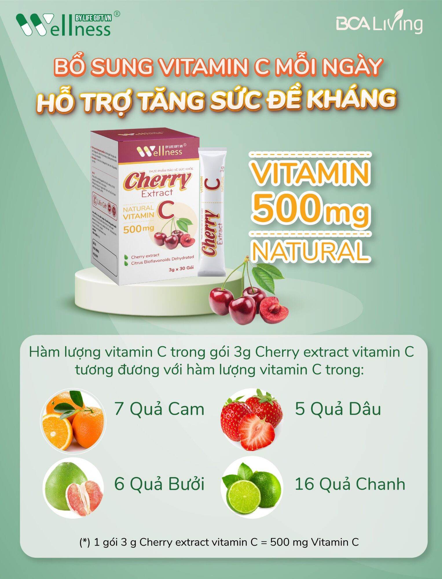 Thực phẩm bảo vệ sức khỏe Cherry Extract VitaminC cung cấp hàm lượng vitamin C cao, giúp tăng sức đề kháng - Droppii Shops
