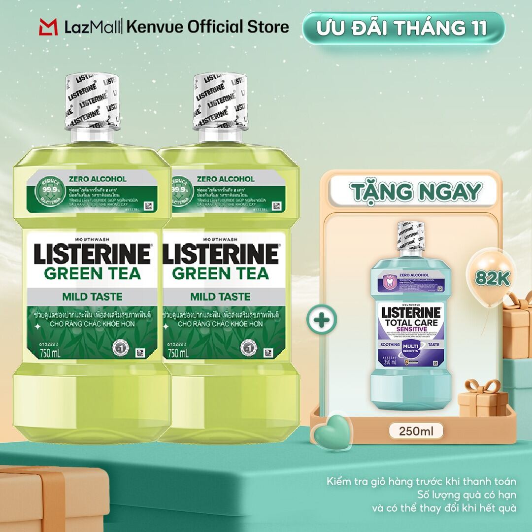 Bộ 2 Nước Súc Miệng Ngừa Sâu Răng Listerine Green Tea Zero Alcohol 750ml/chai
