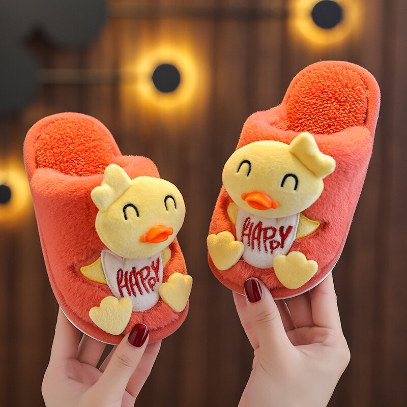 Dép Trẻ Em Bằng Cotton Mùa Đông Ấm Áp Chống Trượt Trong Nhà Hình Con Vịt Màu Vàng Dễ Thương Cho Bé Trai Và Bé Gái