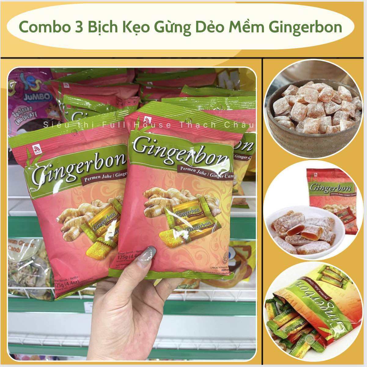 Combo 3 Bịch Kẹo Gừng Dẻo Mềm Gingerbon