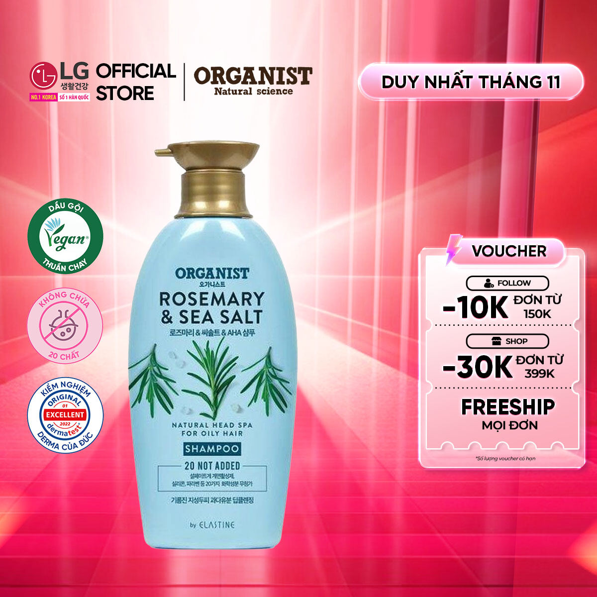 [LG Daily Beauty Official] Dầu gội thuần chay Organist Rosemary & Sea salt 500ml