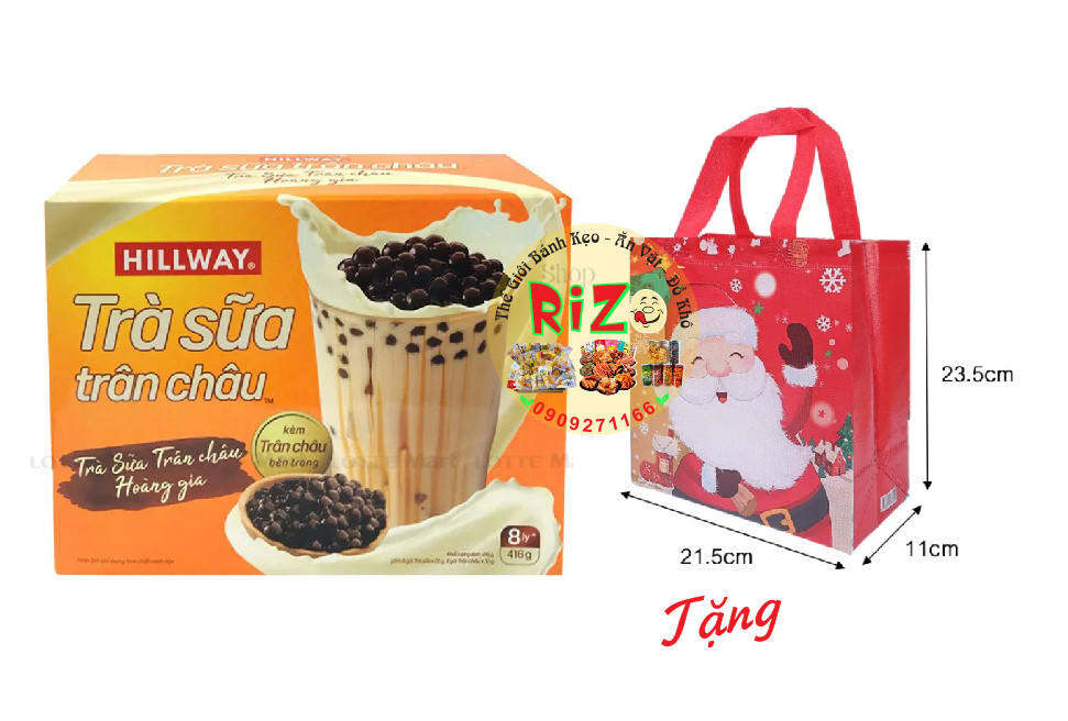 Trà Sữa Trân Châu Hoàng Gia Hillway ( 8 gói trà sữa , 8 gói trân châu ) Tặng 1 túi xách Noel cực xinh