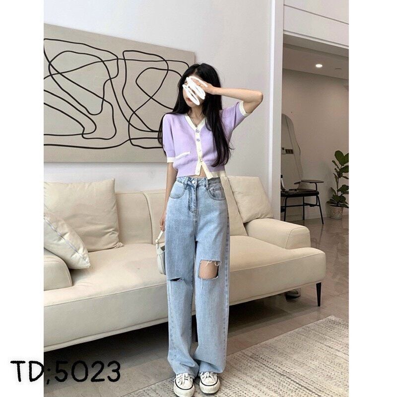 Baggy Jeans Ống Suông Rách Ô