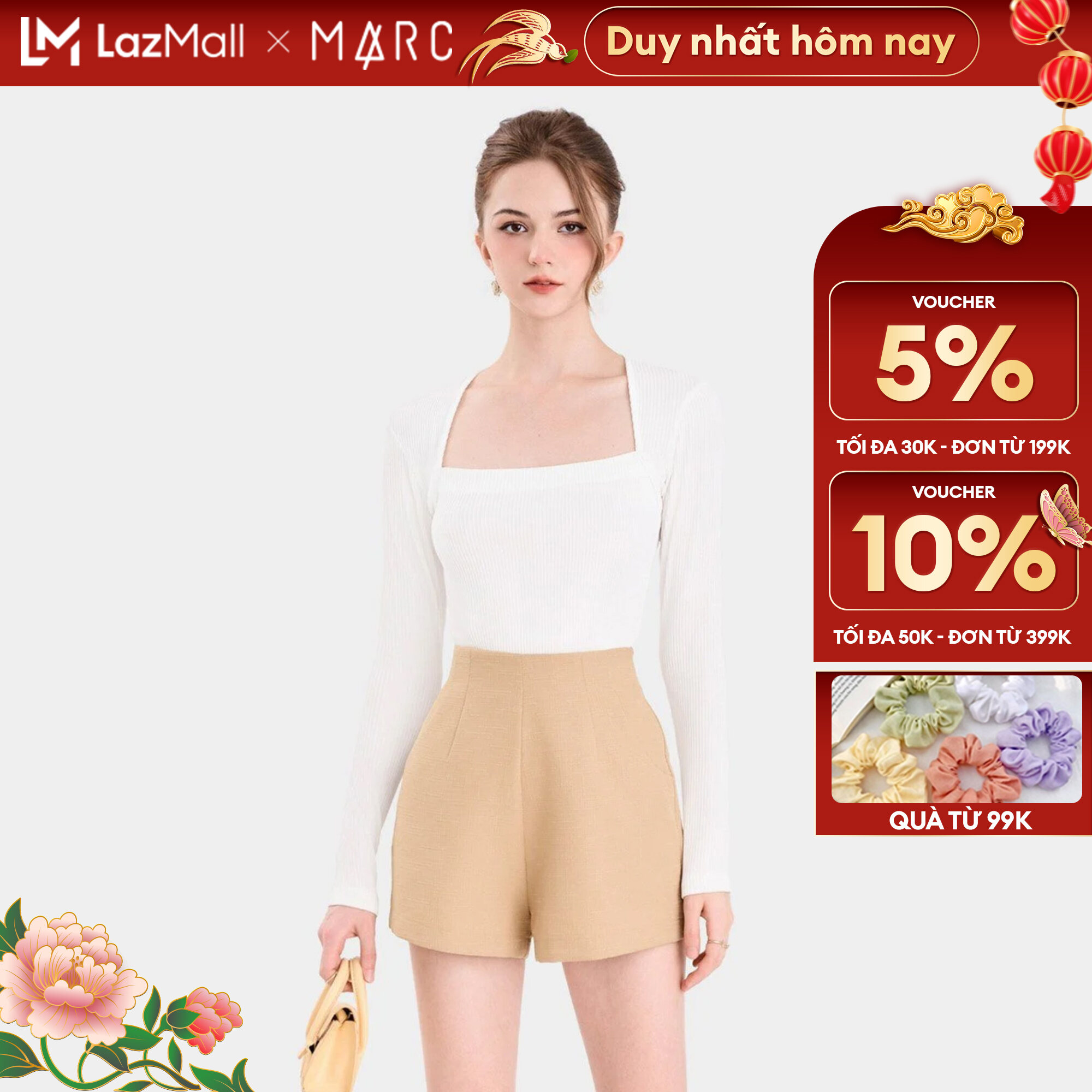 [VOUCHER 50K] Quần short linen túi xéo nhấn li trước Nữ MARC FASHION CBST015424